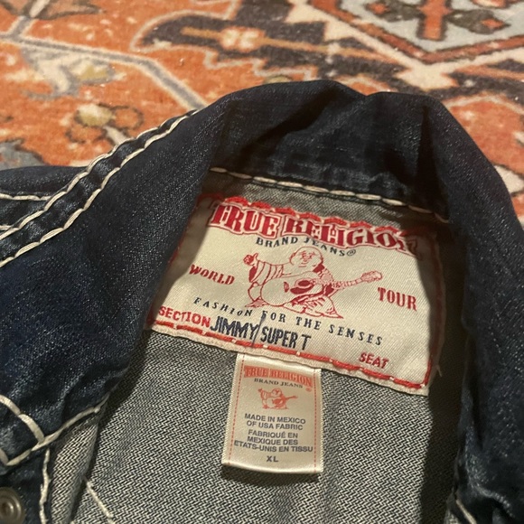 True Religion Men's Jimmy Super T Denim  Distressed Jean Jacket Size XL - Picture 6 of 9